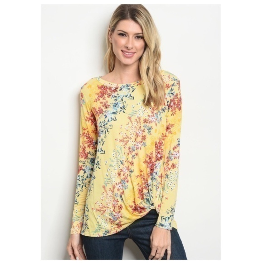 Beautiful Yellow Floral Blouse - Long Sleeve Top